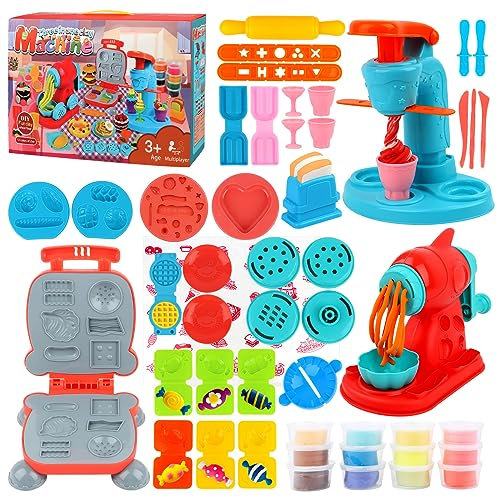 VFANDV Knete Set Knetwerkzeug für Kinder, DIY Knete Zubehör Kitchen Creations Eismaschine+Nudelmaschine+Burgermaschine, Clay Accessories Kneading Toy Gift for Girls & Boys 3-12 Years