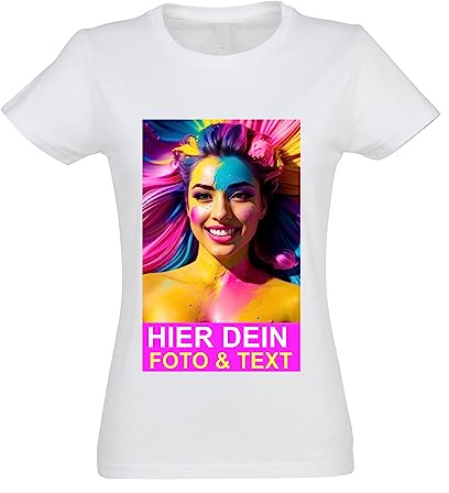 Kiwistar T-Shirt Damen Weiss - L - Aufdruck individuell - mit Foto Bedruckt - Wunschtext - Druck personalisiert - Geschenk für Freizeit Sport - selber gestalten