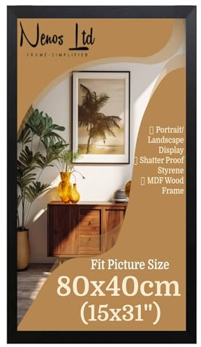 NENOS Ltd Large Wide 80x40cm Poster Frames, HD Styrene-Solid MDF Frame, Jigsaw Puzzle 80x40cm Home Decor, Horizontal or Vertical Display, To Wall Mounting (Black)