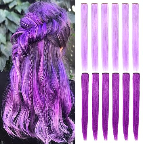 Rhyme 10 extension colorate per capelli per ragazze, 53,3 cm, parrucca per ragazze, accessorio per capelli viola e viola chiaro, ideale come regalo per la festa della donna, colore viola, viola chiaro