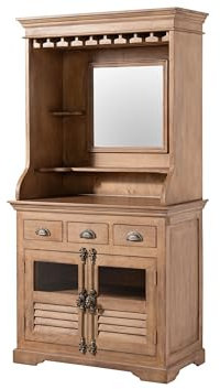 MASSIVMOEBEL24.DE | Toulouse Bar aus Massivholz #05 | aus Mangoholz - beige, geölt | 98x51x190 cm | Bar aus Massivholz | Hausbar mit Glashaltern | Landhausstil