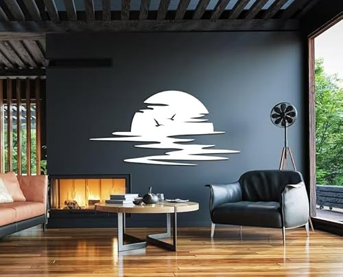NORTH KAISER Metall Wandkunst | Sonnen Wanddekoration | Große Sonnenaufgang Heimskulptur für Wohnzimmer, Schlafzimmer, Drinnen und Draußen (Weiß, 74 x 37 cm)