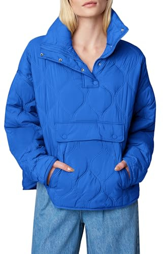 Yousify Womens Oversized Puffer Jacket Quilted Warm Dolman Pullover Lightweight Tops Coat Blue M