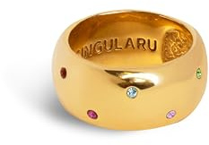 SINGULARU - Bague Curve Rainbow. Laiton avec finition plaquée or 18 Kt. Bijoux pour femme. Taille 12.