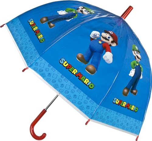 Super Mario Kuppelschirm Regenschirm Stock-Schirm manuell 71 cm Durchmesser transparenter Regenschirm