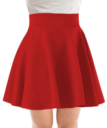 PopCouture Mini jupe patineuse évasée taille haute pour femme, Rouge, 34/36 FR