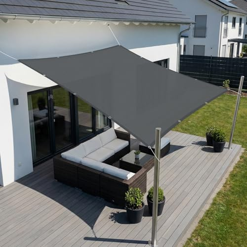 SUNNY GUARD Toldo Vela de Sombra Impermeable 1x2m Rectangular con Ojales,Protección Rayos UV para Balcón Exteriores Terrazas Jardín, Color Gris Antracita