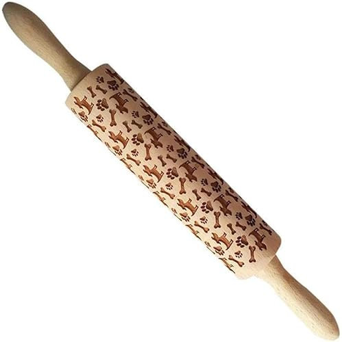 Rouleau à pâtisserie gravé avec empreintes d'os de Noël, for pâte à biscuits/1001