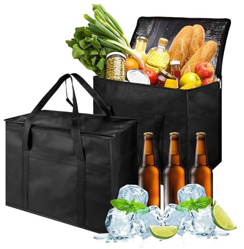 Seachrgif Kühltaschen faltbar groß 2 Stücke 31L Wiederverwendbare Kühltasche Gross mit verstärktem Boden als Einkaufstasche, Isoliertasche, Thermotasche Picknick Kühltasche Bierkasten Kühltasche Auto