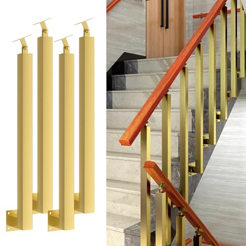 Poteaux De Balustre D'escalier Carrés - Broches De Garde-Corps En Métal Réglables à 270° Avec Base De Support Plat Et Kits De Vis; Poteaux en fer doré pour terrasses