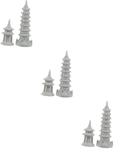 Mipcase 6pcs Miniature Pavilion Statues for Garden Decor Lightweight Sandstone Bonsai Ornaments for Indoor and Outdoor Use Unique Landscape Adornments