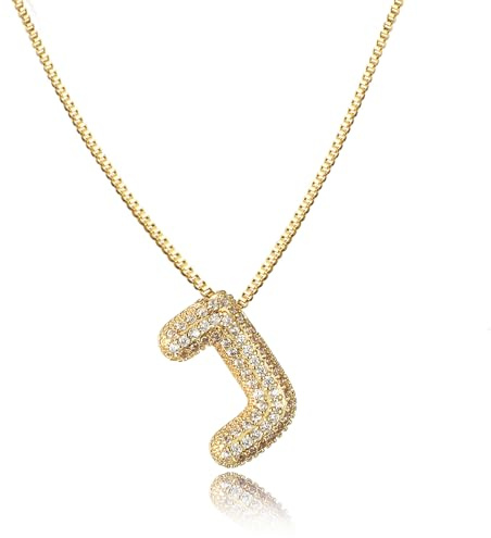 AFSTALR Damen bubble buchstaben kete Gold/Silber ice out Balon halskette mit initial Anhanger Blase Schmuck 45+5cm