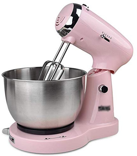 Batteur sur Socle 350 W,5 Vitesses,3,2 L,mélangeur de Cuisine électrique avec Crochet pétrisseur,Fouet et Batteur,Bol mélangeur en Acier Inoxydable,mélangeur de pâte,Rose