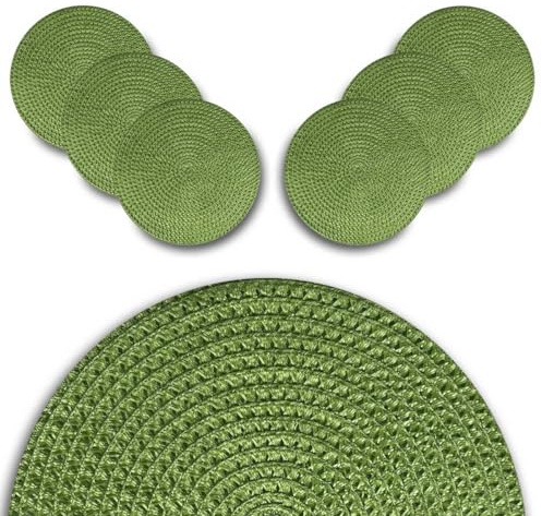 ARCA, Set di 6 Tovagliette Tonde Effetto Corda, per 6 Persone, Ideali per la Tavola, Realizzate in Poliestere, Resistenti e Durature, Colore Verde, Diametro 38 cm