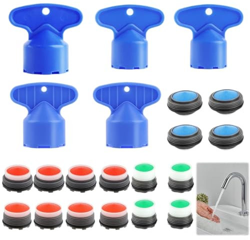 Geaanen 16 Stück Wasserhahn Sieb, Wasserhahn Filter, Wasserhahnfilter, Filter Wasserhahn, Wassersparer für Wasserhähne mit 5 Wasserhahnfilter-Schlüssel, für Bad, Küche