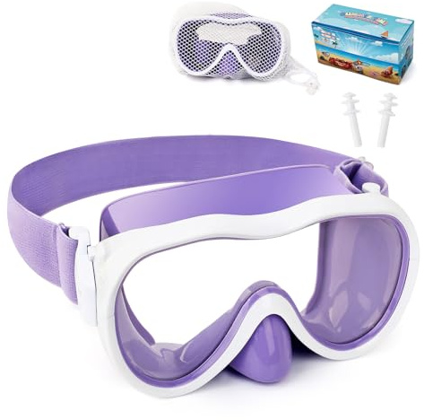 Occhialini da nuoto per bambini, maschera anti-perdite, con copertura per il naso e fascia in tessuto elastico, protezione UV, per ragazzi e ragazze