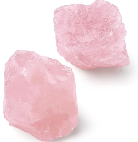 QINJIEJIE Rosenquarz Große Kristall Rohstein 2 Stück 100% Natursteine Kristalle Raw Rosenquarz Steine Premium Wasserstein für Meditation Reiki Dekosteine