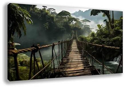 Visario Leinwandbild 120x80 cm 5031 Hängebrücke Natur Wandbild Kunstdruck auf Leinwand fertig gerahmt Holzrahmen Bild Brücke Dschungel Wald Landschaft modern Wohnzimmer Schlafzimmer Büro Dekoration