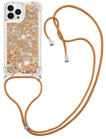 Luoiwei Case für iPod Touch 7/6/5, Hülle mit Band Glitter Liquid Moving Quicksand, Mobile Phone Chain, Silikon Transparent, Cute Phone Case für Frauen/Girls, Gold