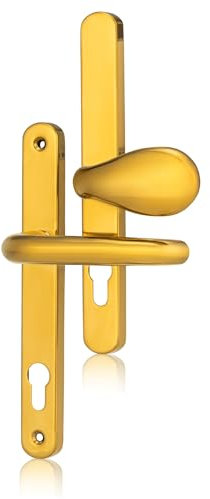 XFORT Uros Polished Brass Offset UPVC Door Handle, (PZ 62/92mm, Screw Hole Distance 211mm, 243mm Overall) Aluminium Offset Lever/Pad, UPVC Door Handle