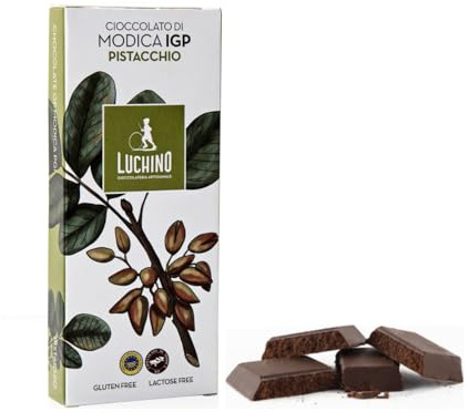 Luchino® | Chocolate Modica Pistacho | Cacao Crudo Procesado Modica IGP | Tableta de Chocolate Sin Lactosa | Chocolate Pistacho - 100 Gr