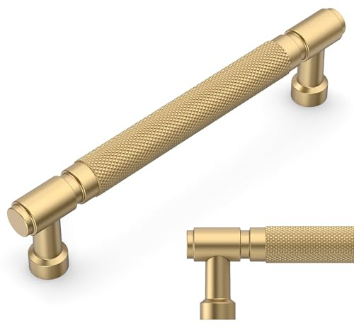 Amerdeco 10 Pack Champagne Bronze knurled Cabinet Pulls 5 Inch(128mm) Hole Center Drawer Pulls Cabinet Hardware Kitchen Cabinet Handles for Bathroom ZH0072