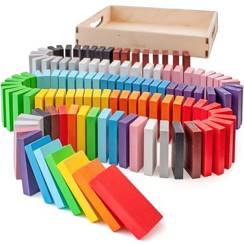 Ulanik Domino Mandala Kettenreaktion, Montessori Spielzeug ab 3 Jahre, Baby Sensorik Balance Spiel Holzbausteine, Spiel für Zählen und Sortieren Farben Lernen — 120 St