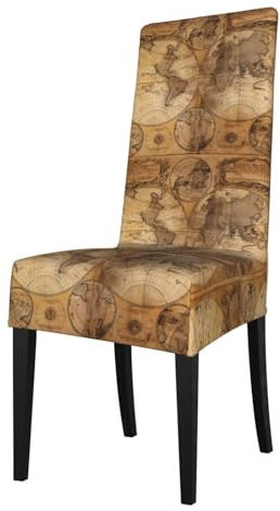 Amrole Dehnbare Stuhlhussen im Vintage-Stil, Motiv: alte Weltkarte, Esszimmerstuhl, Sitzbezüge für Zuhause, Restaurant, Party, Esszimmer