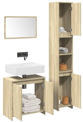 Lauuoeriau Furniture Item home 3-teiliges Badmöbel-Set Sonoma Eiche Holz-Möbel
