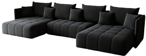 KP-Meble - U-Form Ecksofa Gona U mit Schlaffunktion – Großes Schlafsofa 346 × 188 cm – Sofa mit Bettkasten – T30-Schaumstoff – Automatik-Klappfunktion, leicht ausziehbar - Monolith 97 (Graphit)