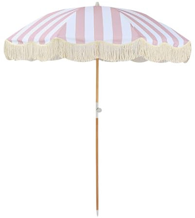 Grand parasol de plage avec frange, 200 cm, avec protection UV, inclinable et imperméable, pour balcon, cour, terrasse, piscine, marché, 8 baleines, plusieurs couleurs, rose