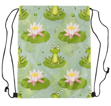 Tunnelzug Gymsack Süßer Frosch Gymnastikbeutel Unisex Schuhbeutel Erwachsene Rucksackbeutel, Für Yoga, Schwimmen, Schule, 36x42cm