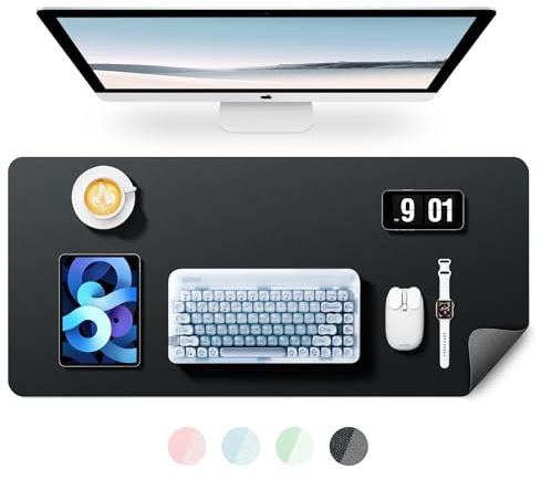 BUBM Schreibtischunterlage 120x60cm, Premium Leder Mauspad, Rutschfeste Tischunterlage Schreibunterlage, Multifunktionales Office Mousepad Schreibtisch Zubehör für Büro & Homeoffice (Schwarz)