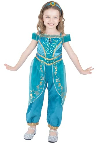 Uppriktig partyflicka jasminkostym med pannband och armband 7-8 år