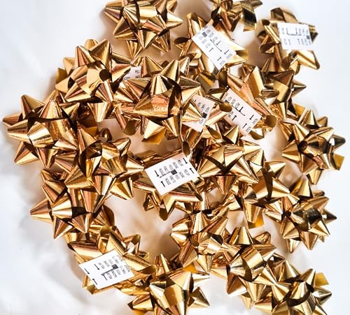 CaPiSo 40X Große Ziehschleife 5cm Metallic Selbstklebend Fertigschleife ohne basteln Pull Bow Zugband Polyband Dekoschleife Geschenkschleife (40 Stück Dunkles Gold)