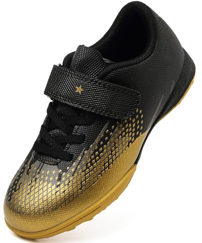 Lvptsh Boys Girls Football Boots Kids Astro Turf Trainers Soccer Shoes Indoor Outdoor School Professional Football Competition Sneakers,Blackgold2,EU39