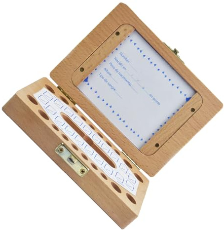 LIXSAZSE Caja de recuerdos vivos con dientes de leche, organizador para guardar con marco de fotos, tesoro para los próximos años, hecho con Para madera, fácil de usar, España