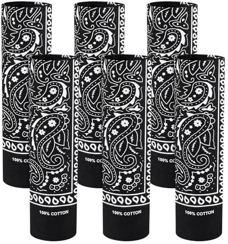 BOUBONI 6 Stück 100% Baumwolle Bandana Paisley Bandanas Vielseitiges Kopftuch Multifunktionstuch Kopftücher Halstücher Damen Männer (Weiß)
