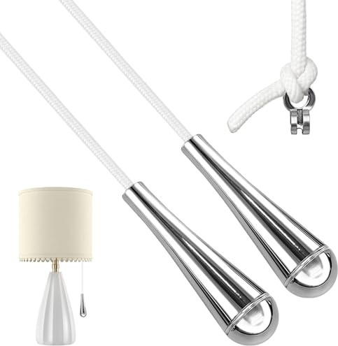 GWAWG Bathroom Light Pull Cord Handle 2 Pack, Chrome Teardrop Pull Cord with 1.5m Nylon String, Replacement Light Pull Cord Switch for Ceiling Fans, Toilets, Bathroom Lights