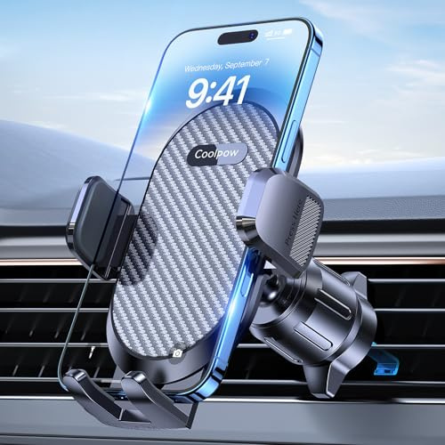 Coolpow Handyhalterung Auto Lüftung, Upgrade Auto Handyhalterung mit Stabilere Hakenclip & EIN-Knopf-Release, 360 Grad Handy Halterung Auto Zubehör Innenraum für iPhone 17 Pro Max,Alle 4-7 Smartphone