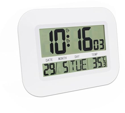 Arecobticy Wall Clock With Temperature Multilingual Date Display Automatic Adjustment Space Saving Digital Clock Radio Controlled Multilingual Weekday