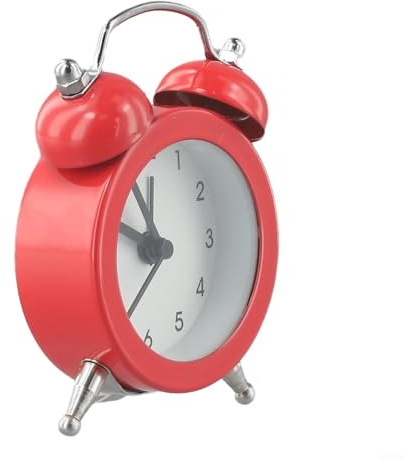 Besttoolifes Reloj despertador de doble campana, reloj analógico de cuarzo, reloj de mesita de noche vintage de metal con batería incluida (rojo)