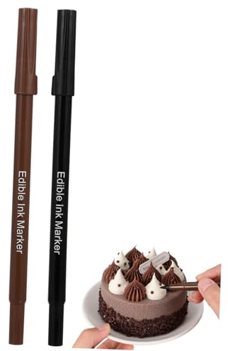 PERSELOSO Dual Tip Edible Markers Food Coloring Pens for Cake Decorating and Cookie Drawing, 2pcs Set Black and Brown Edible Food Pens for DIY Baking and Dessert Art
