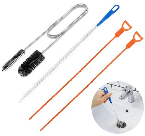 4PCS Drain Unblocker Cleaner Tool Set, Double Ended Nylon Pipe Brush for Bathroom, Shower and Kitchen
