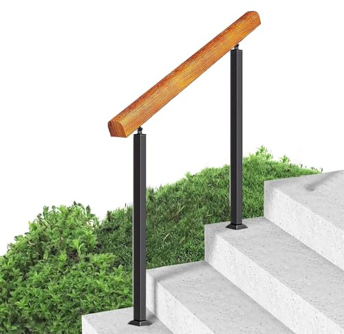 Barandilla de madera para escaleras exteriores con soportes ajustables. Barandilla doble para porches y escaleras interiores. Resistente. (90cm/35.4in)