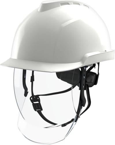 MSA V-Gard 950 Bauhelm - unbelüfteter Schutzhelm mit Visier für Baustelle & Elektriker - Helm nach DIN EN 397 für die Arbeit