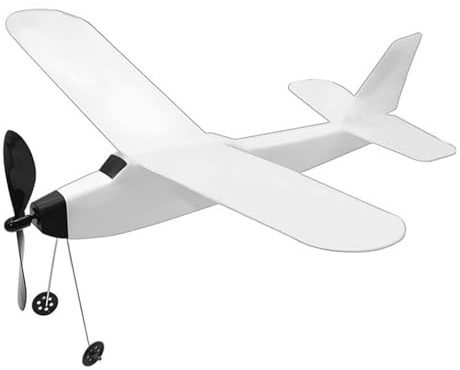 Elastic Powered Airplane - Hand Launched Glider Kit, 395mm Educational Toy, Simple Assembly Foam Wood | Rubber Bands Launcher, Backyard Outdoor Aviation Fun For Boys Girls Learning Physics Supplies