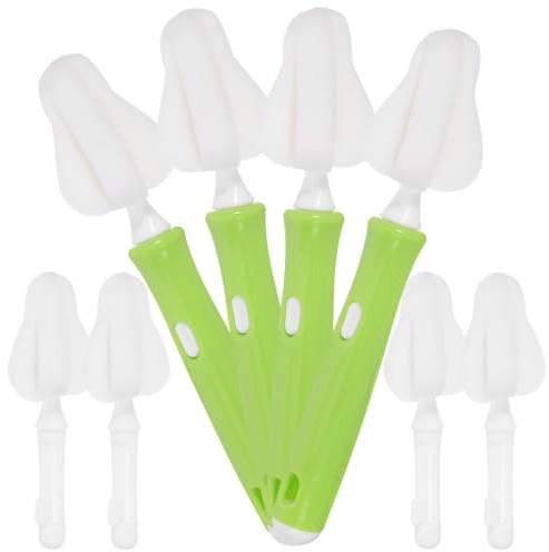 Mikikit Brosses de Nettoyage Amovibles pour Biberons et Tétines, Lot de 4 Set de Têtes en Éponge Blanche, Brosse de Rechange Douce et Multifonctionnelle pour Alimentation Bébé, Nettoyage