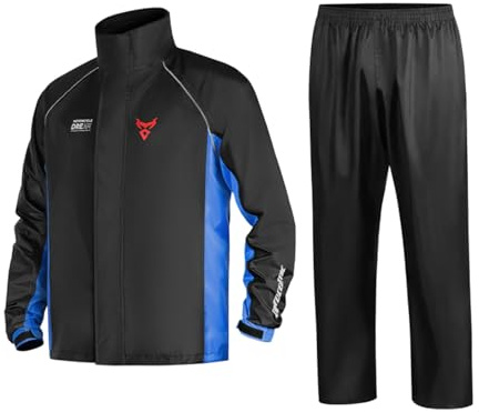 MOTOCENTRIC Traje de Lluvia para Moto 2 Piezas, Chubasquero Impermeable y Transpirable con Tiras Reflectantes, Conjunto de Chaqueta y Pantalón Cortavientos para Motorista Hombre Mujer