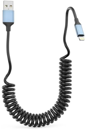 Spiralkabel USB A auf Lightning Kabel, Anti-Tangle [MFi-Zertifiziert ] 1Pack IPhone Ladekabel Lightning USB Schnellladekabel, [1 Pack, 30CM-1M] A-pple Carplay Cable für iPhone 14/13/12/11/Pro/Pro max
